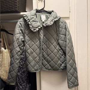Quilted Cropped Jacket in Green